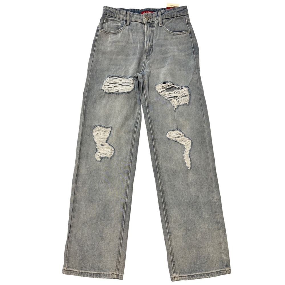 Guess Jessalyn Straight Jeans Womens 27 Light Blue High Rise Distressed
